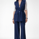 Set Γιλέκο Μακρύ Με Ζώνη & Παντελόνι Με Ρίγα