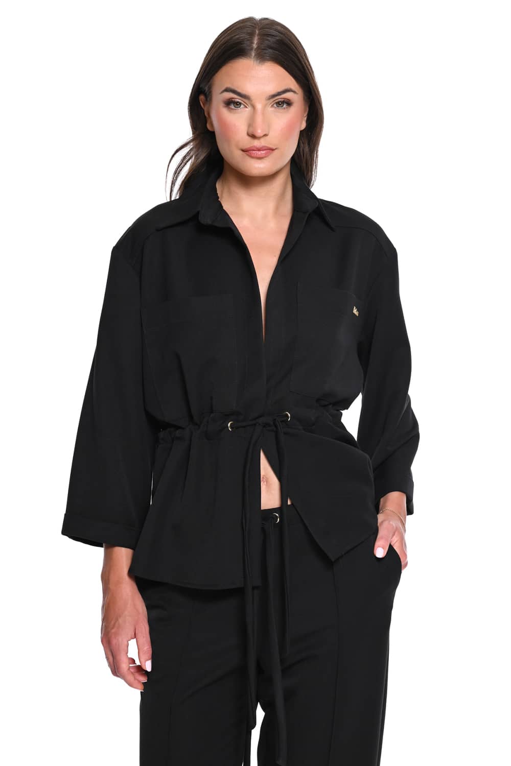 IMG_7760 Μαύρο Πουκάμισο Jacket Utility με Κορδόνι - Image 1